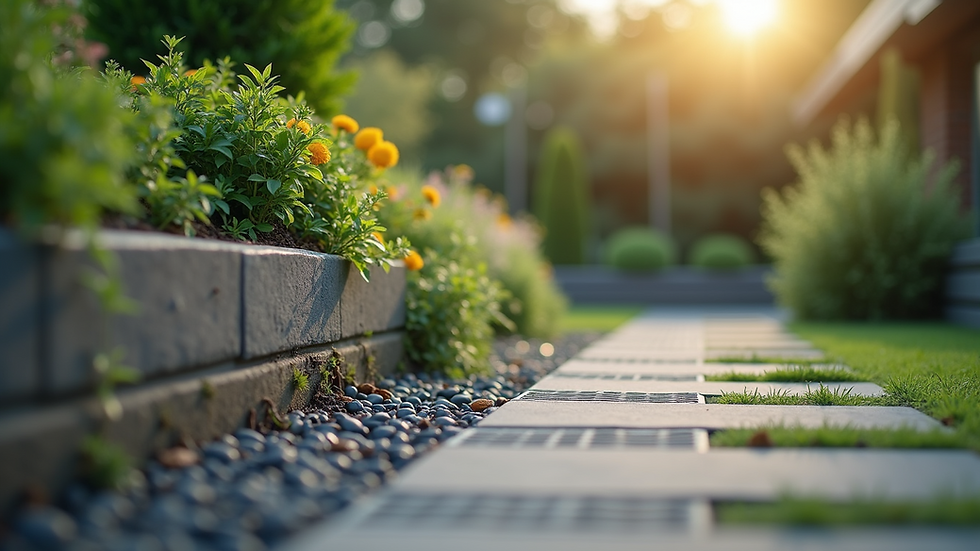 Close-up view of a garden wall with drainage solutions and plants