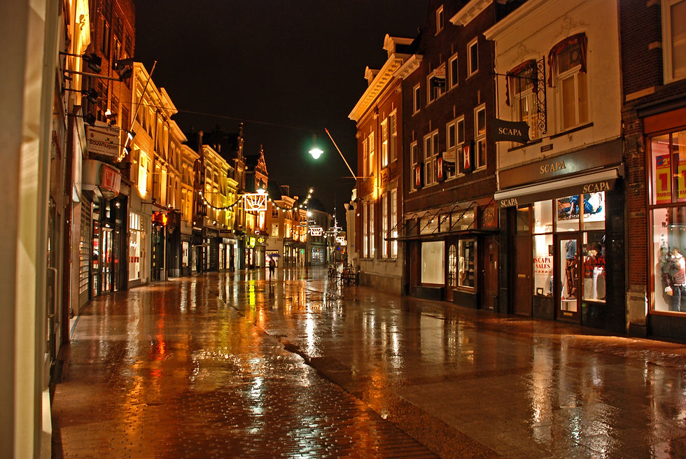 Shopping street by nightfall