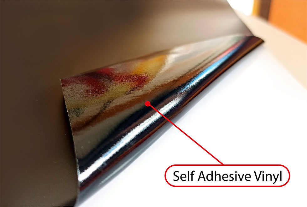 Thumbnail: Self-adhesive vinyl being peeled off showing sticky backing
