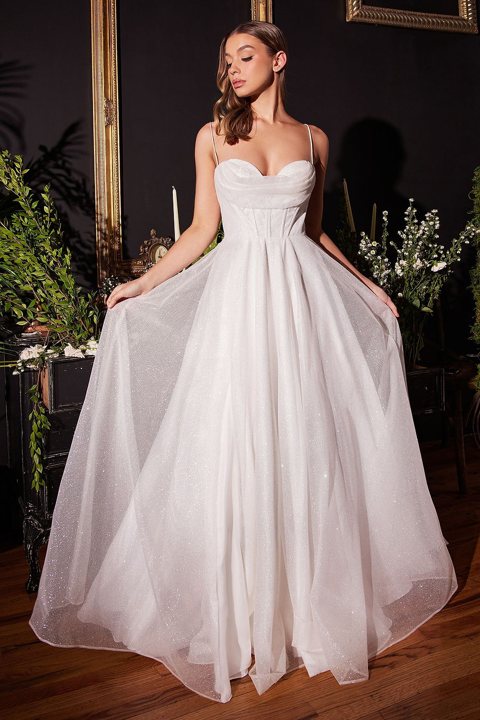 CD253W GLITTER FLOCKED BRIDAL BALL GOWN