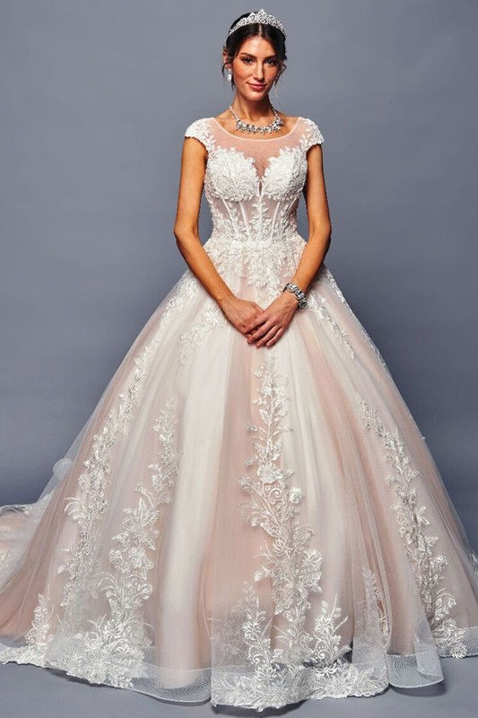 CAP SLEEVE BATEAU NECKLINE A LINE WEDDING DRESS