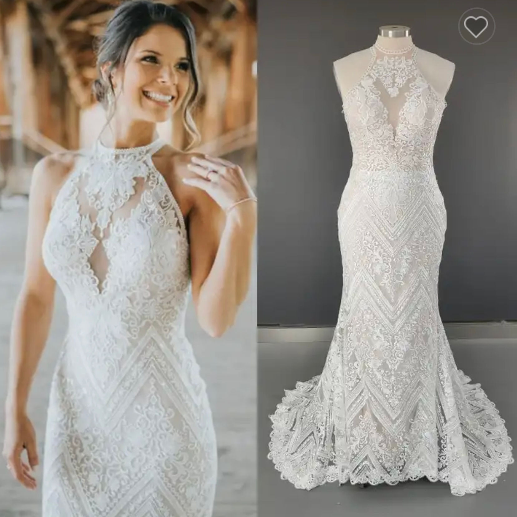 15008-Sweep Train Halter Neck Sleeveless Mermaid Wedding Dress