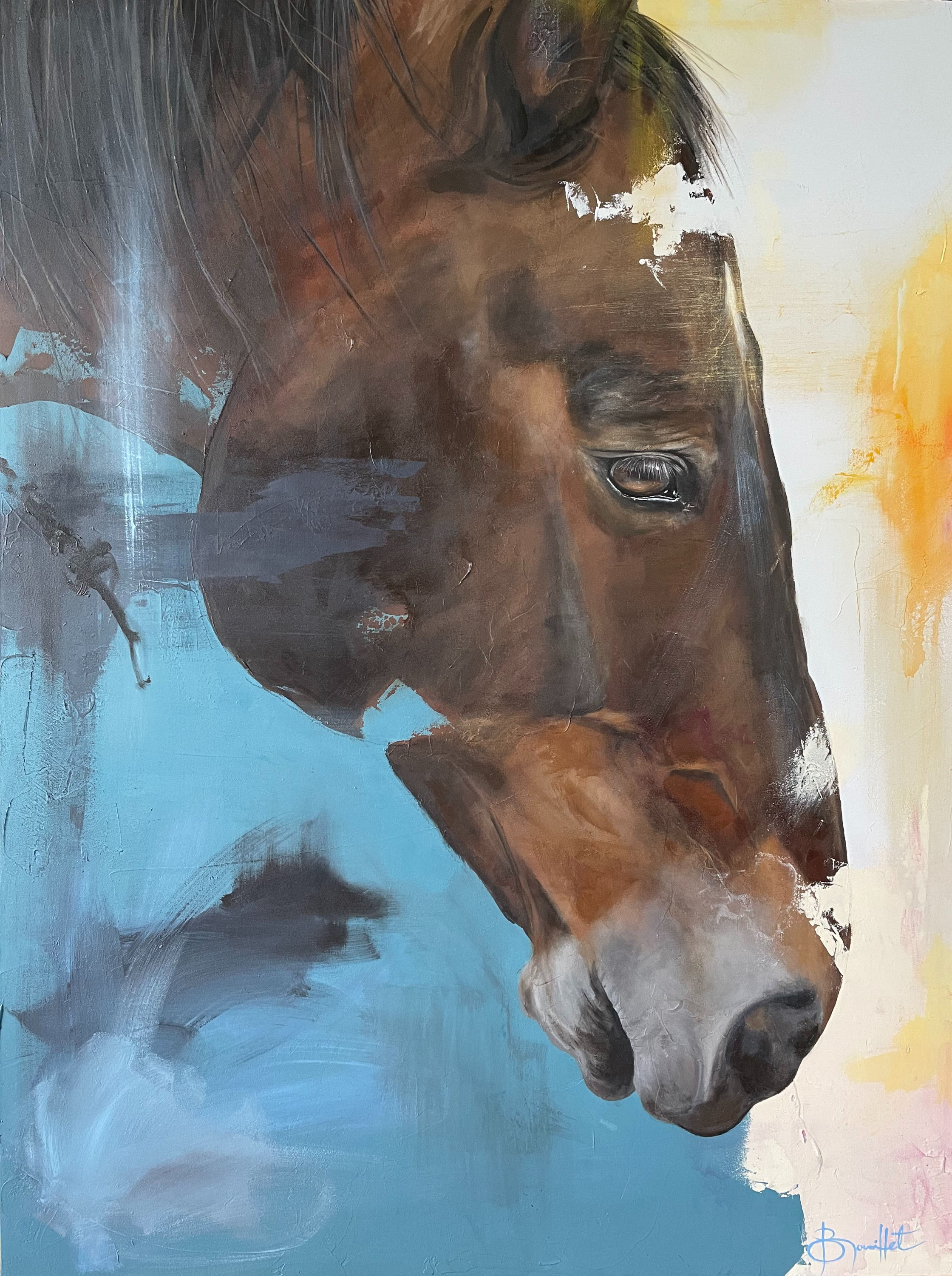 Horse painting "Just Thinking" contemporary figurative Sophie Brouillet artist peinture de cheval