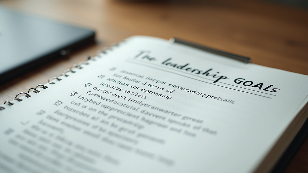 close-up view of a notebook with leadership goals and action plans written