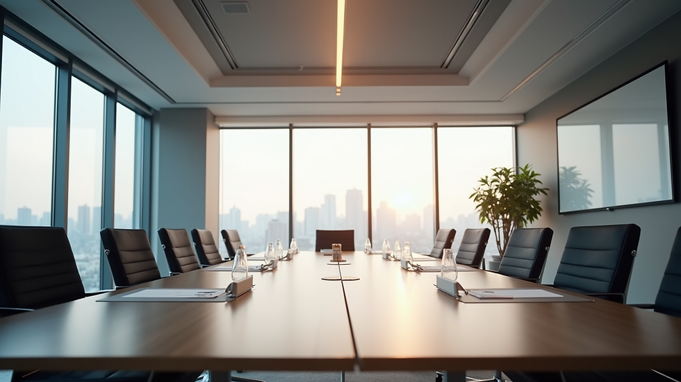 Eye-level view of a modern conference room set up for a corporate training session