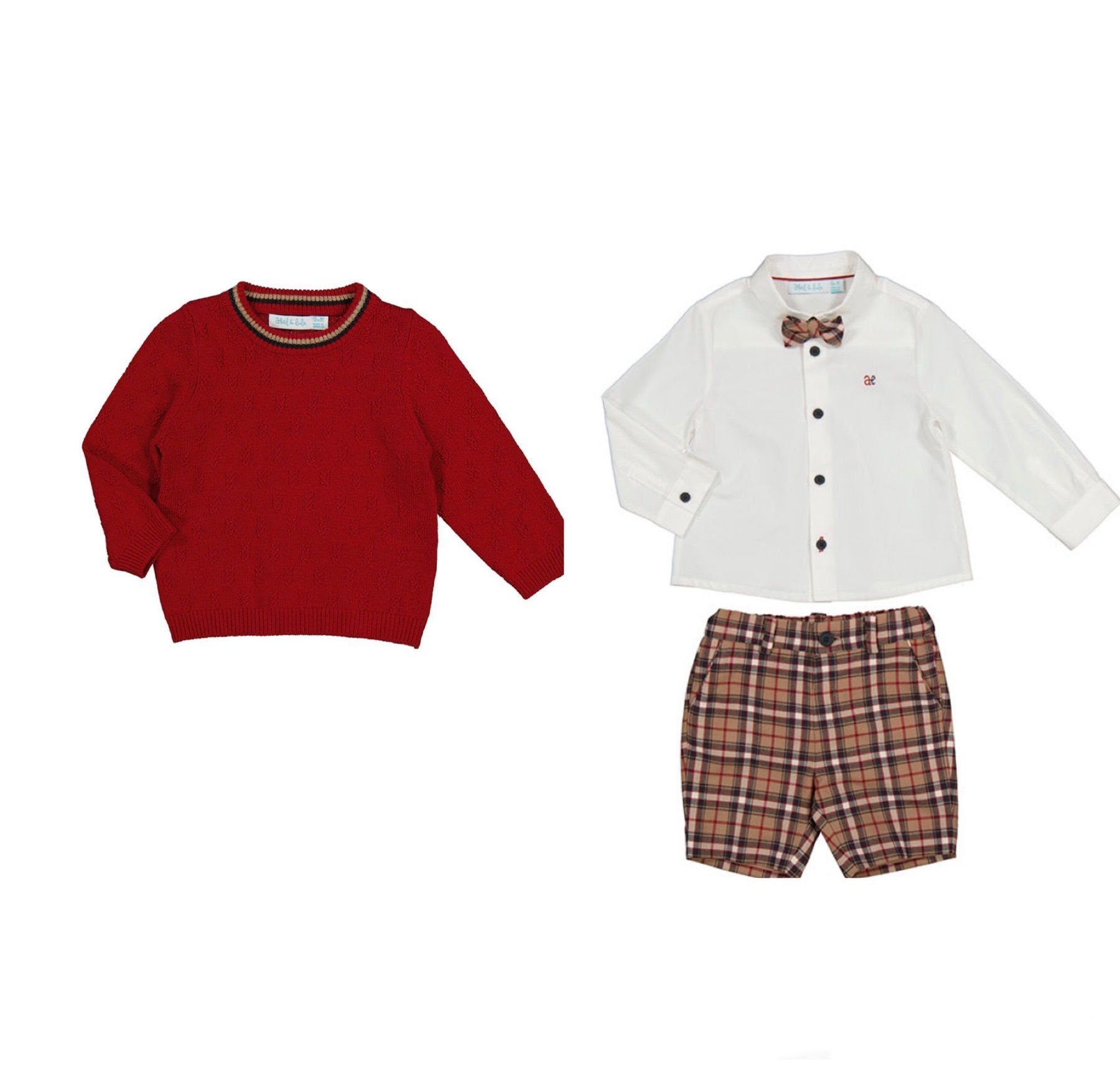 Abel & Lula Plaid short set with red knit jumper