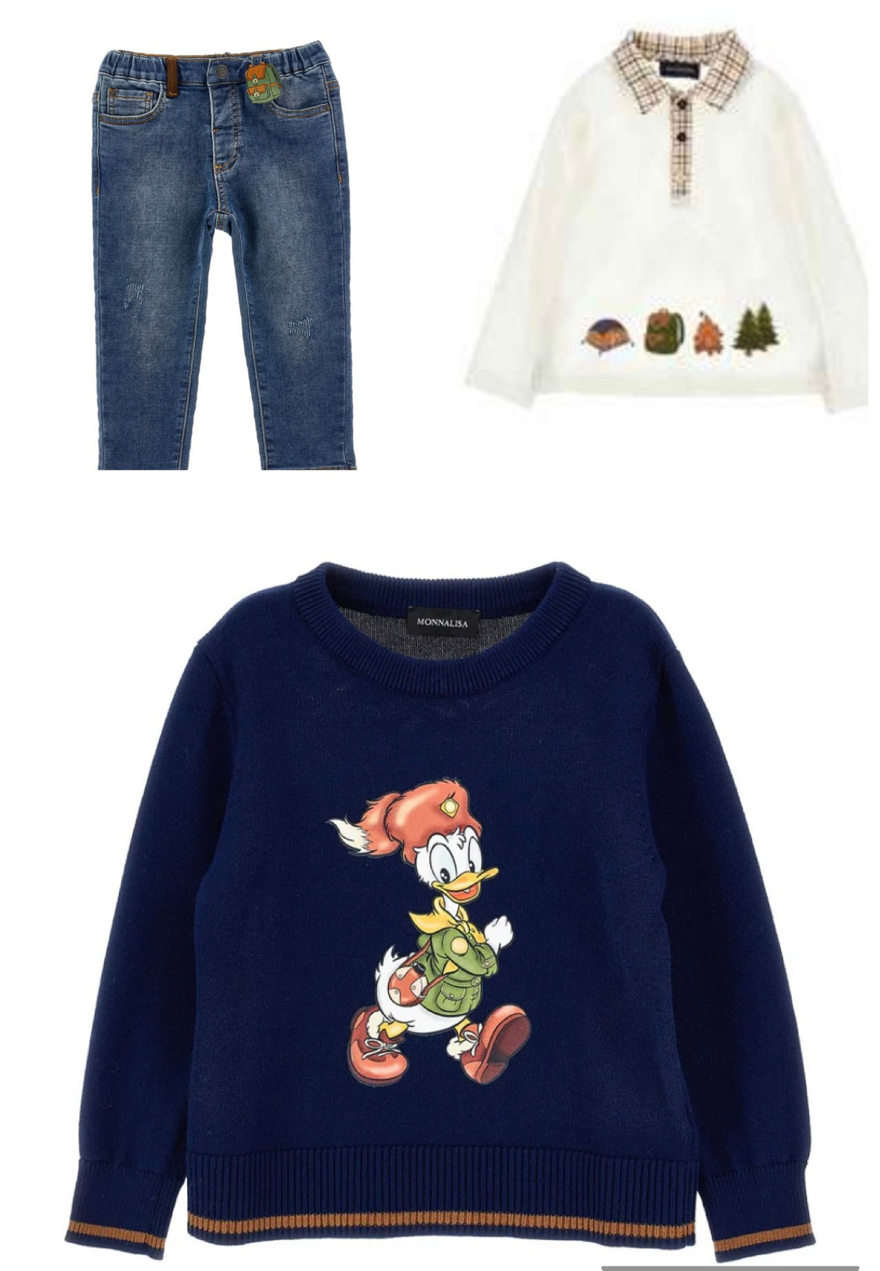 MONNALISA BOYS DONALD DUCK SHIRT, JUMPER & JEANS SET