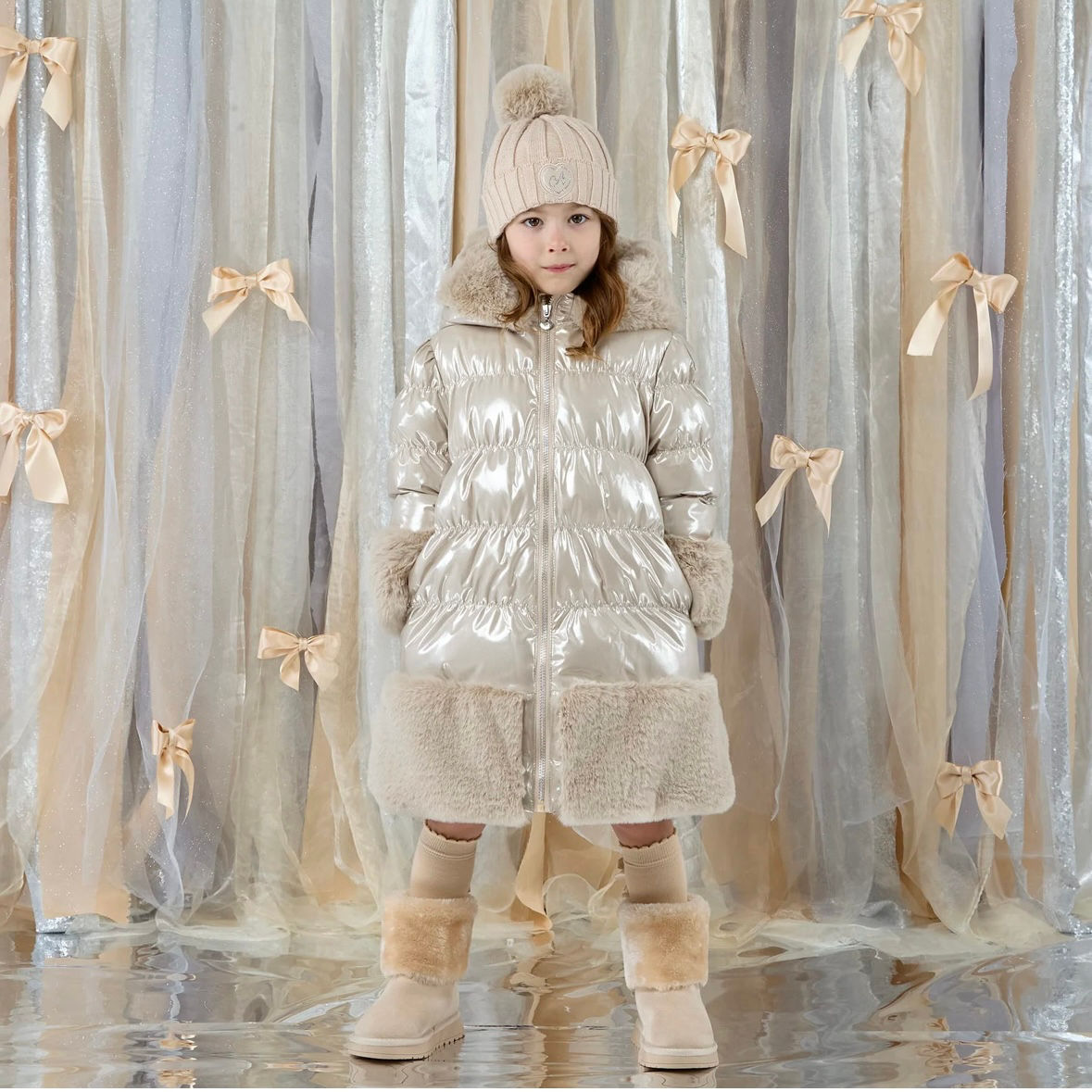 A DEE Eau De Aurora Long Fur Trim Jacket - Stone Beige