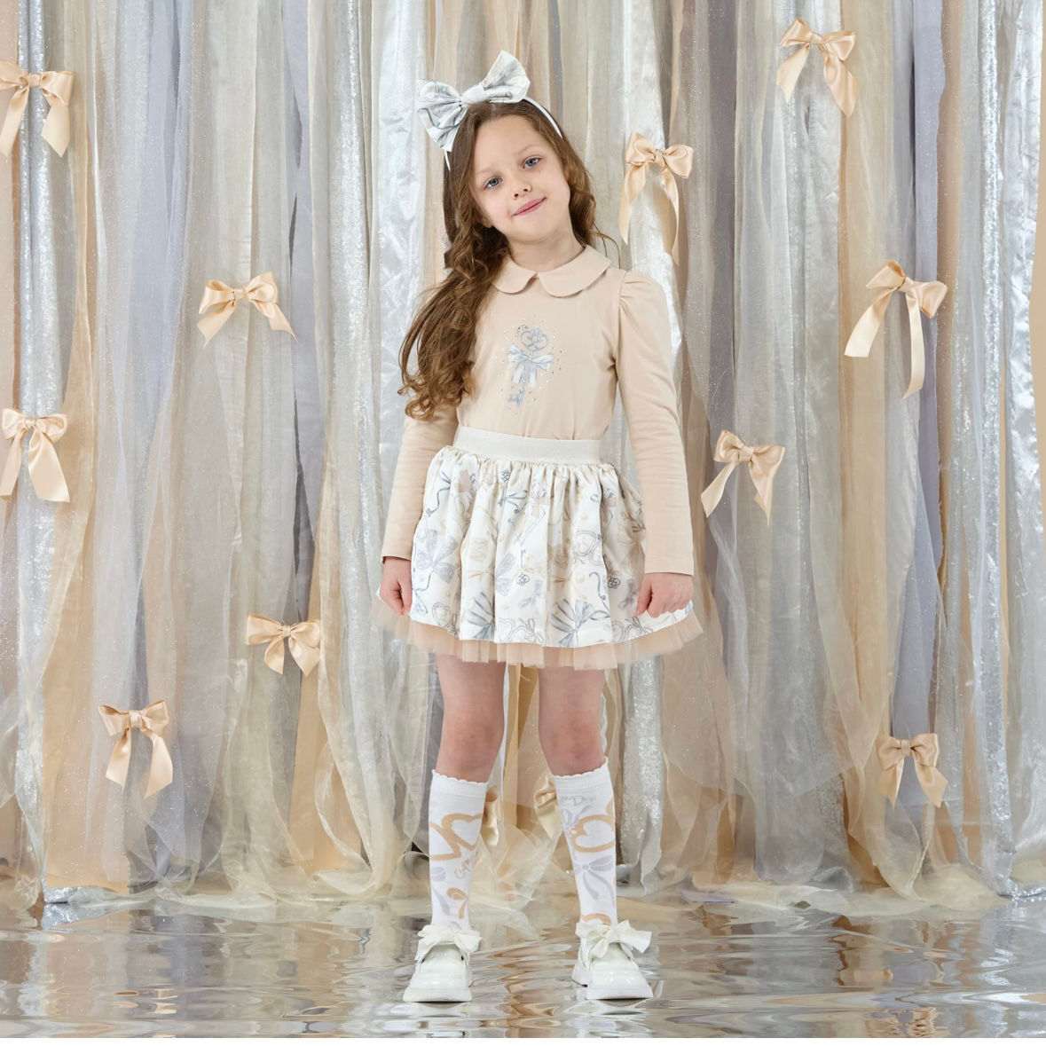 A DEE Eau De A Dee Brie Bow Print Skirt Set - Stone Beige