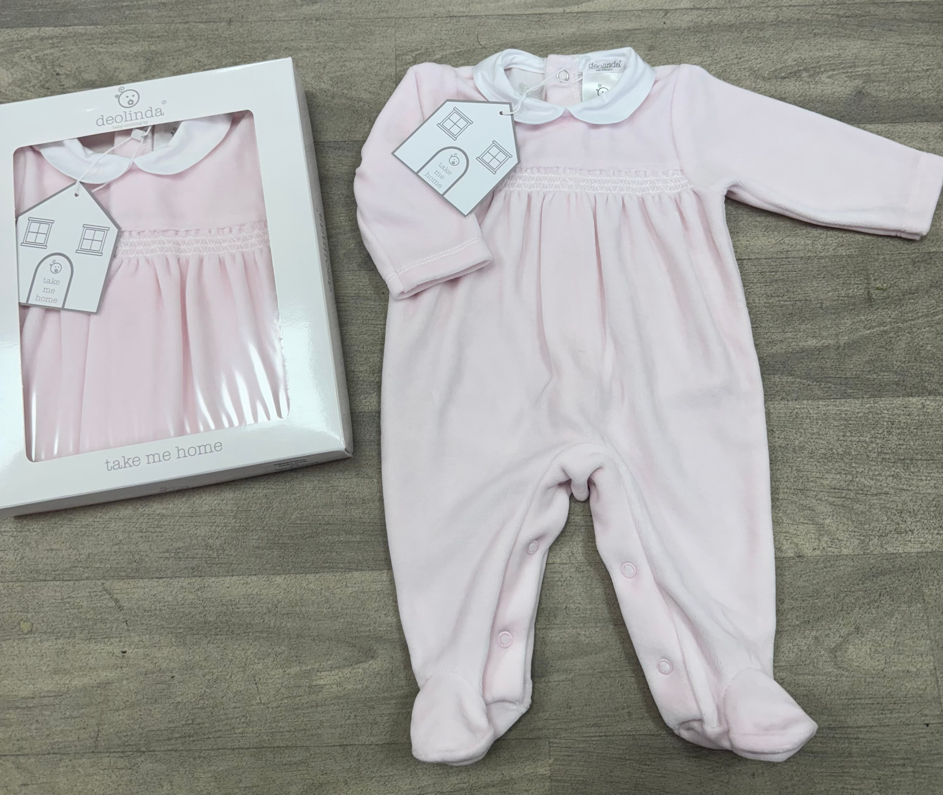 DEOLINDA Pink Velour babygrow 