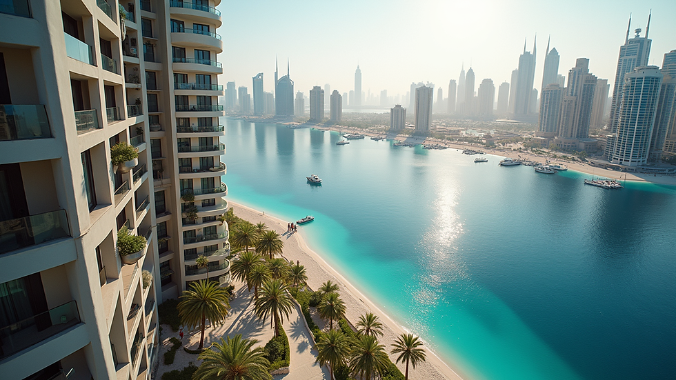 High angle view of luxury apartments overlooking Dubai Marina waterfront