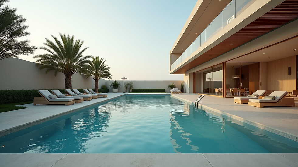 Eye-level view of a modern luxury villa with a private pool in Dubai
