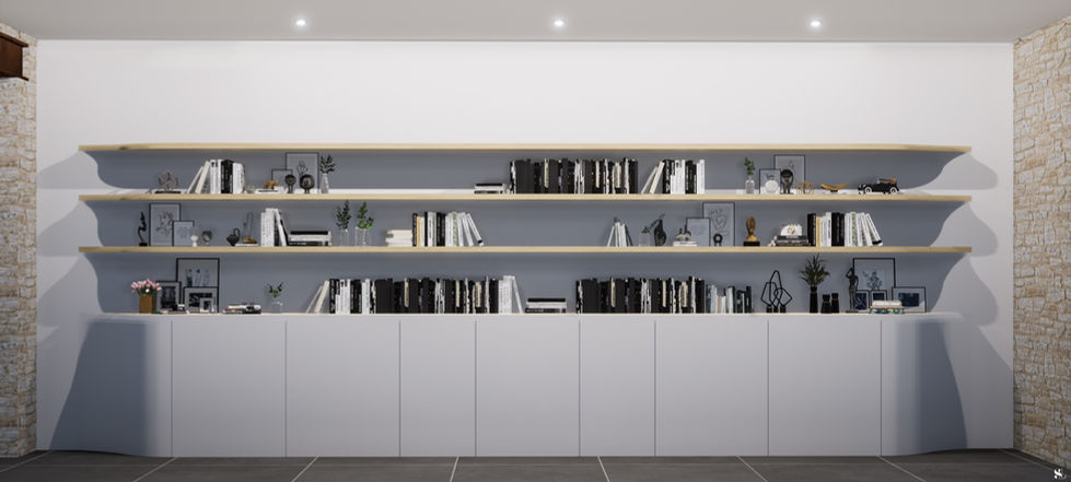 Sandra Leclerc - Décoratrice | Architecte d'intérieur | Infographiste 3D sur Saint Georges les Baillargeaux et Poitiers  : rendus 3d, vues 3d, bureau, couloir, bureau dans un couloir, rangement dans un couloir, bibliothèque dans un couloir, bureau blanc et bois, bureau design, bureau pratique, sandra leclerc