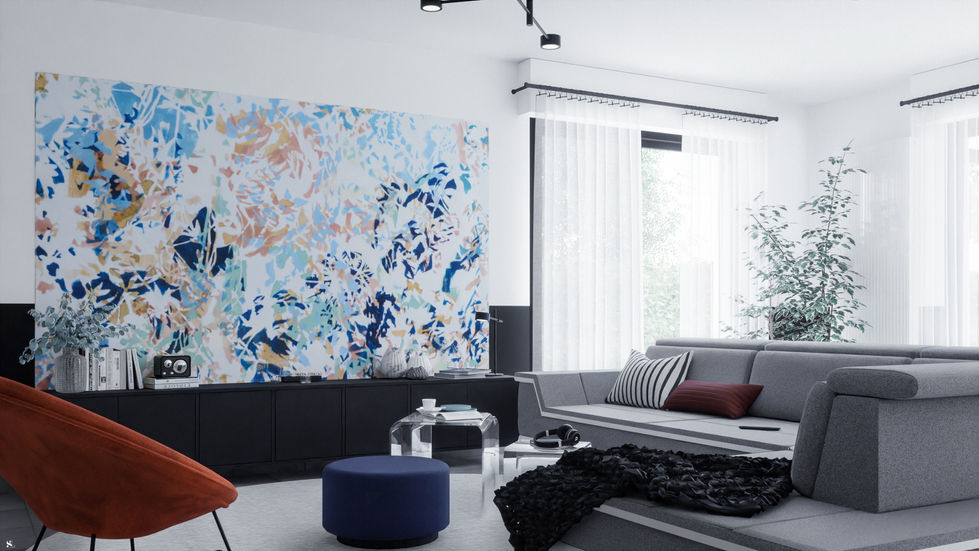 maison, cuisine, salon, salle à manger, entrée, 3d, 3D et décoration réalisées par sandra leclerc, sandra leclerc, décoration, shopping list, chaises oranges