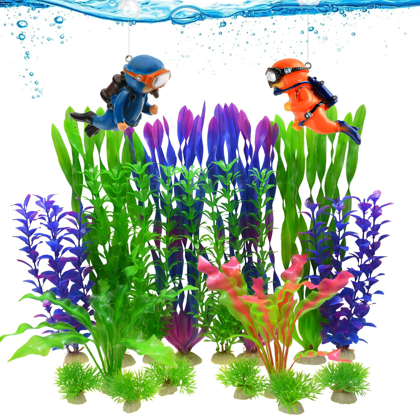 16 PCS Aquarium Decor Plastic Plants Fish Tank Decorations Artificial Plastic Pl