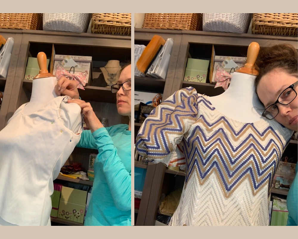 finished puffy sleeve of Missoni-esque dress
