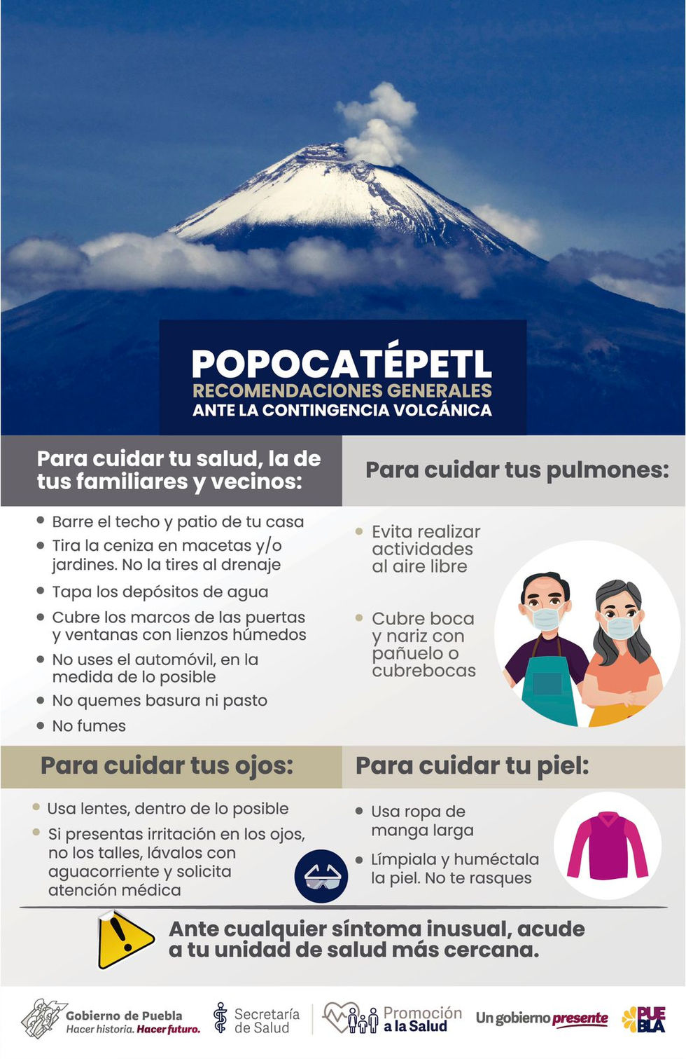 Emite gobierno de Puebla reporte de actividad del volcán Popocatépetl del 20 de mayo de 2023