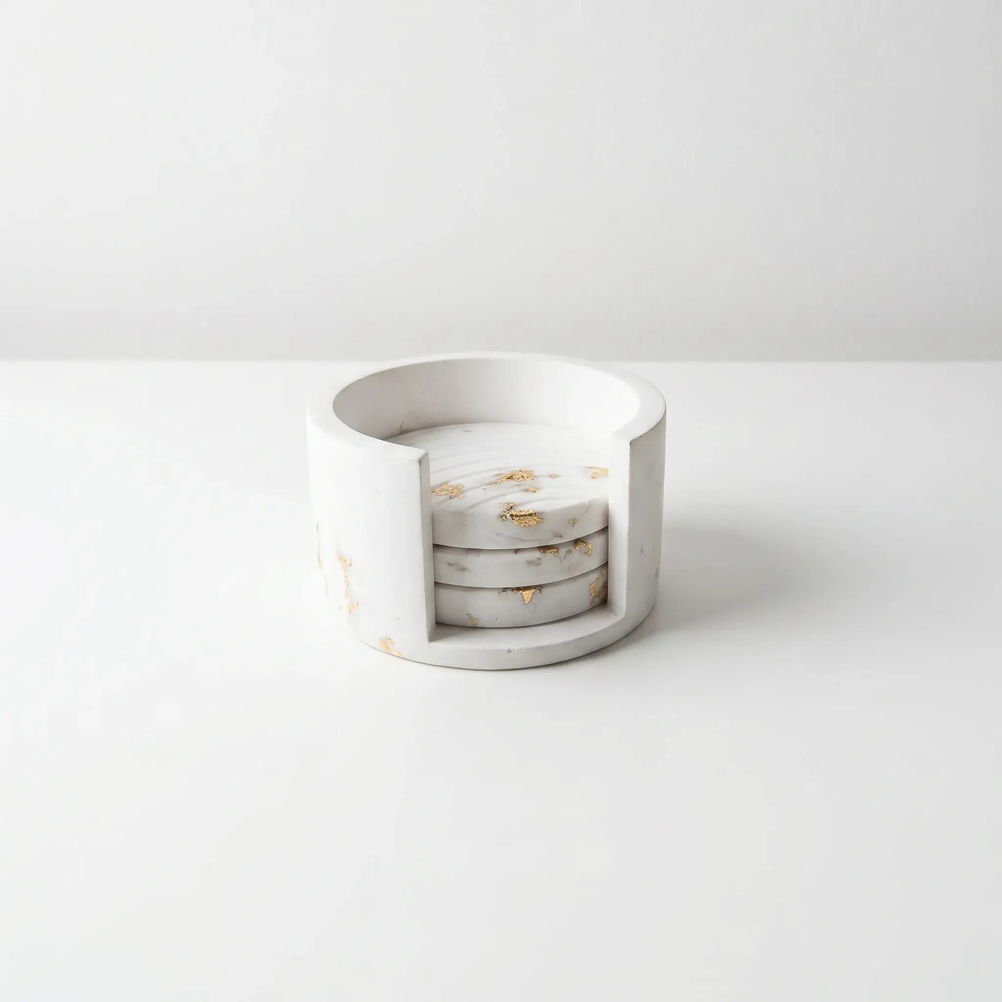 Round Ceramic Coaster Holder with a hint of gold accent