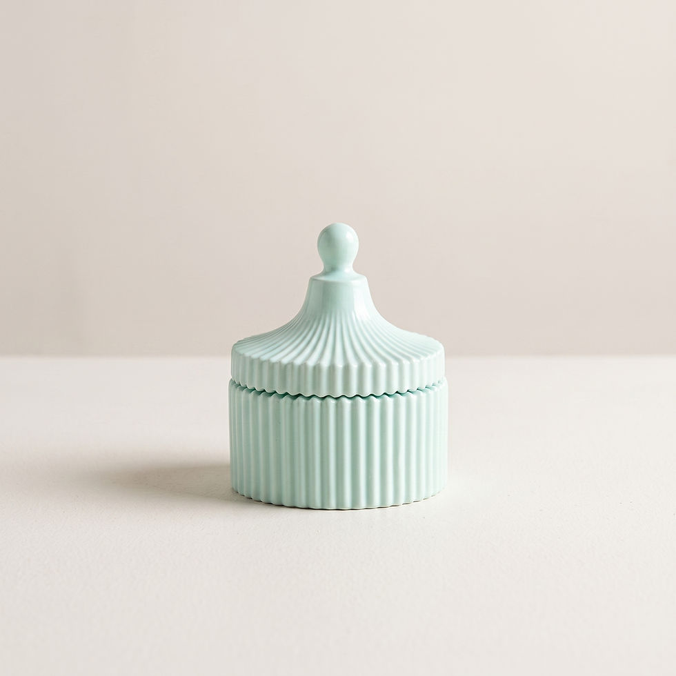 Thumbnail: Striped Ceramic Storage Jar Side View Mint