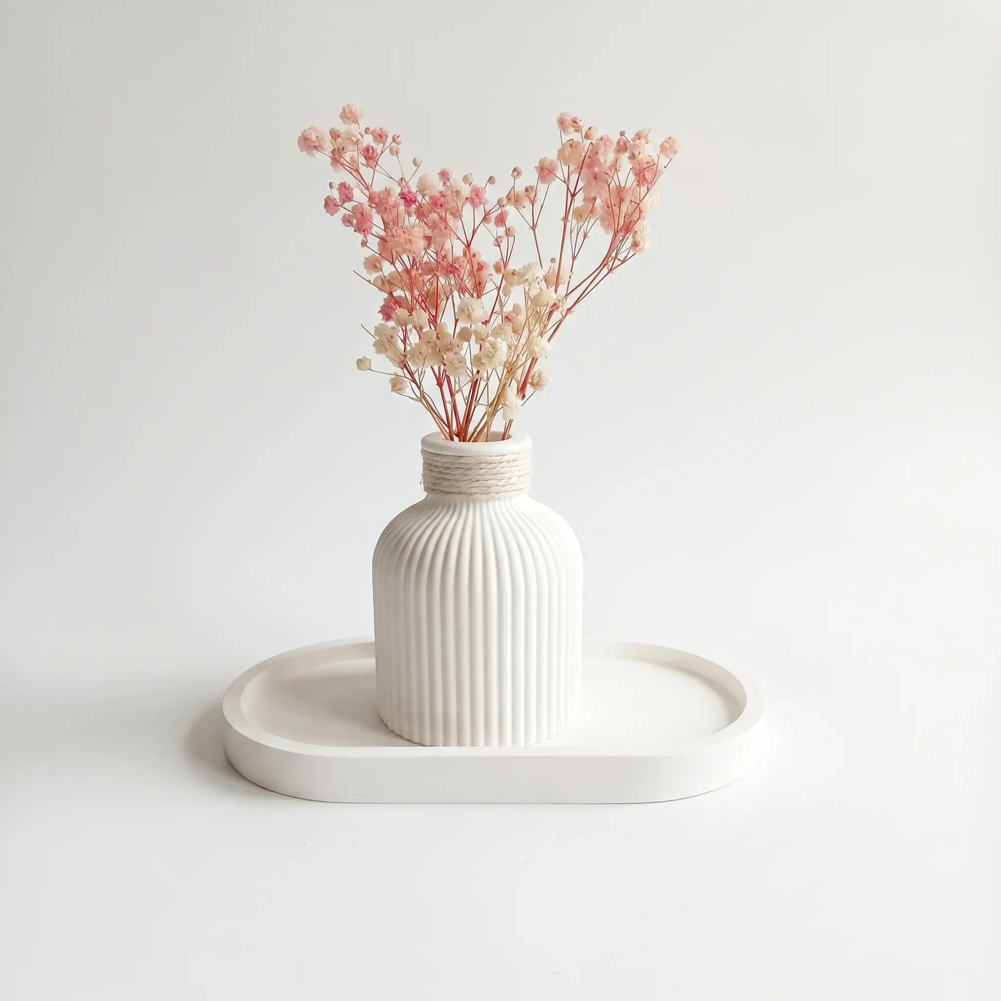 Ceramic Striped Vase & Oval Shaped Tray