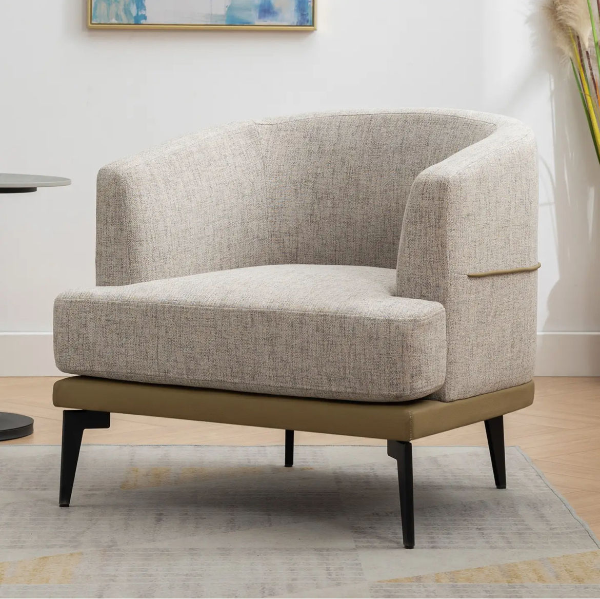 Modern Two-Tone Barrel Fabric Chair, Upholstered Round