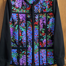 Quilted jackt pattern made from a fabric panel by j. Minnis Designs