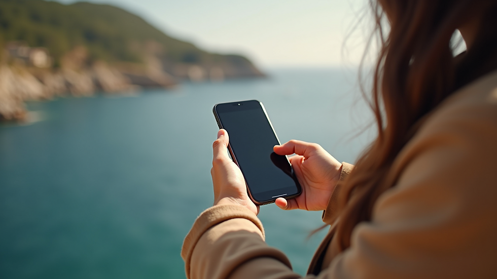 Close-up view of a traveler checking rental reviews on a smartphone