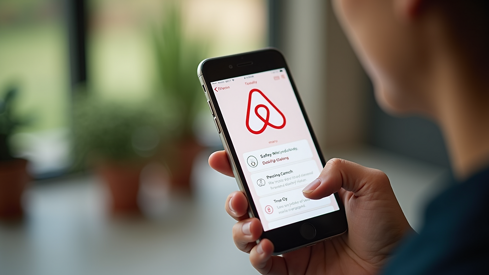 Close-up view of a smartphone showing Airbnb app with safety tips