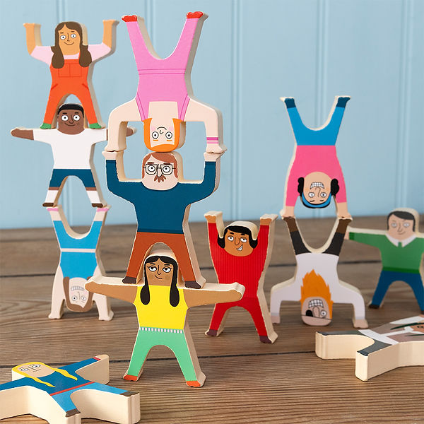 Wooden stacking game characters design by Åsa Wikman. Designed for Rex London.