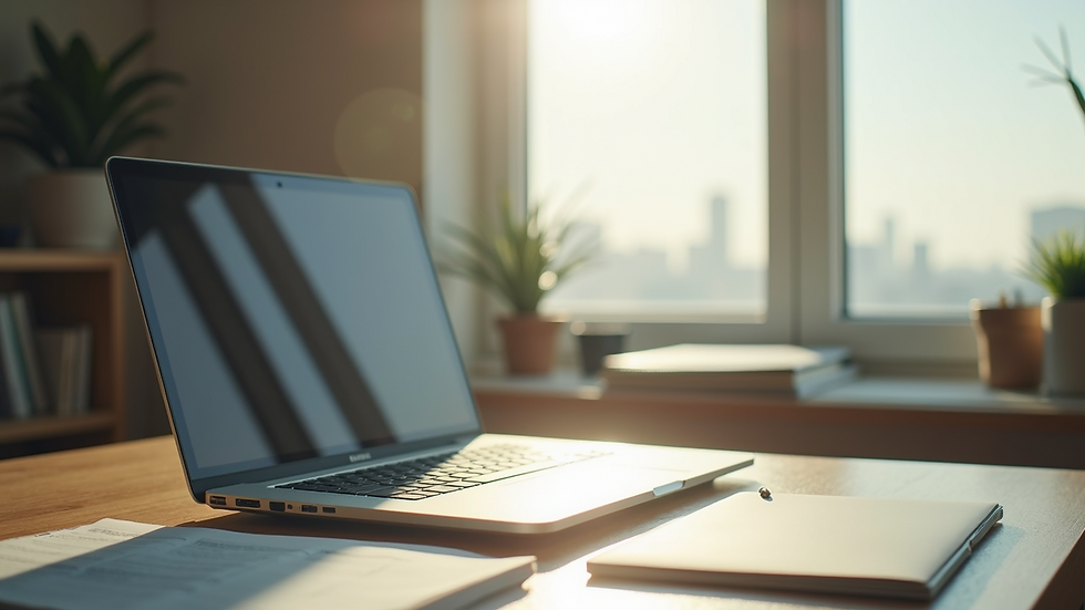 Wide angle view of a peaceful workspace ready for job hunting