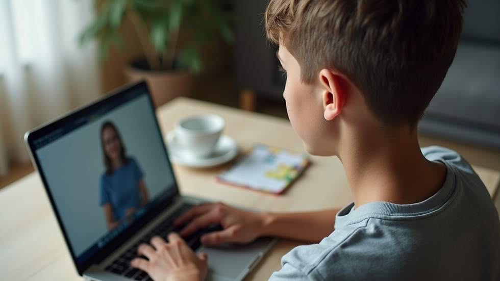 High angle view of a young person participating in an online mentorship session