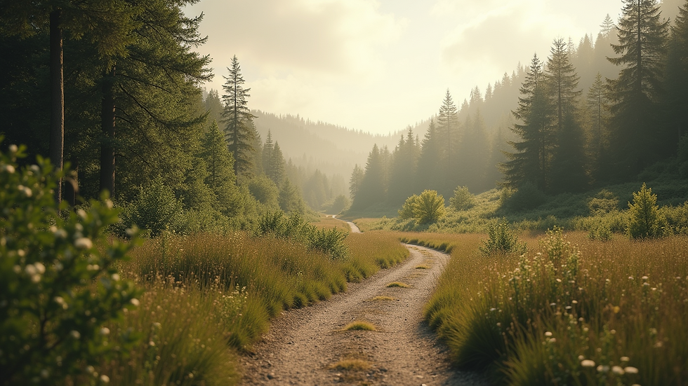 Close-up view of a serene landscape with a winding path