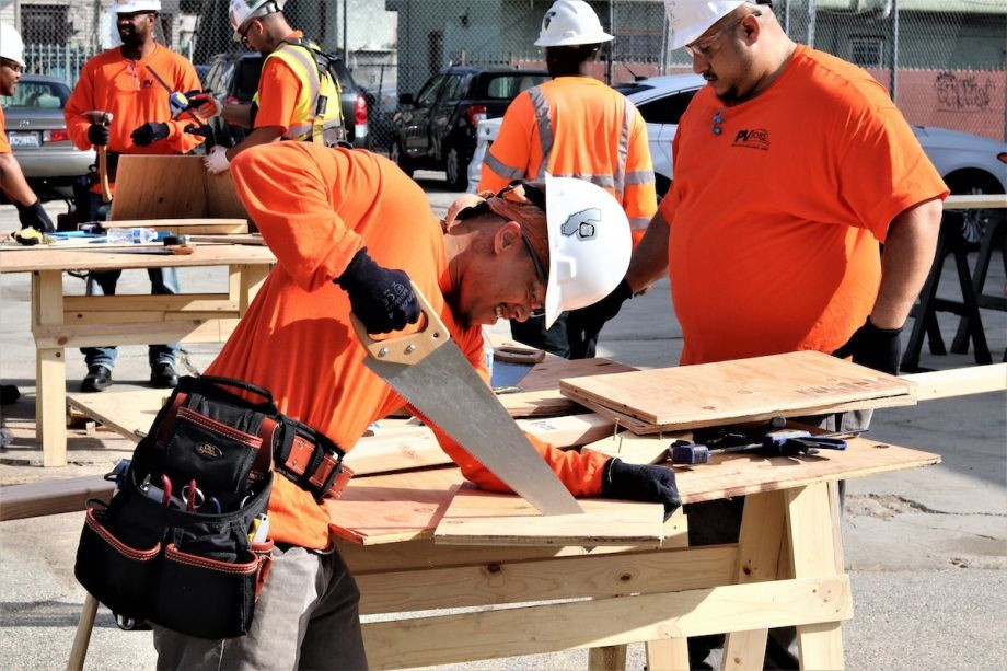 People working on construction site.