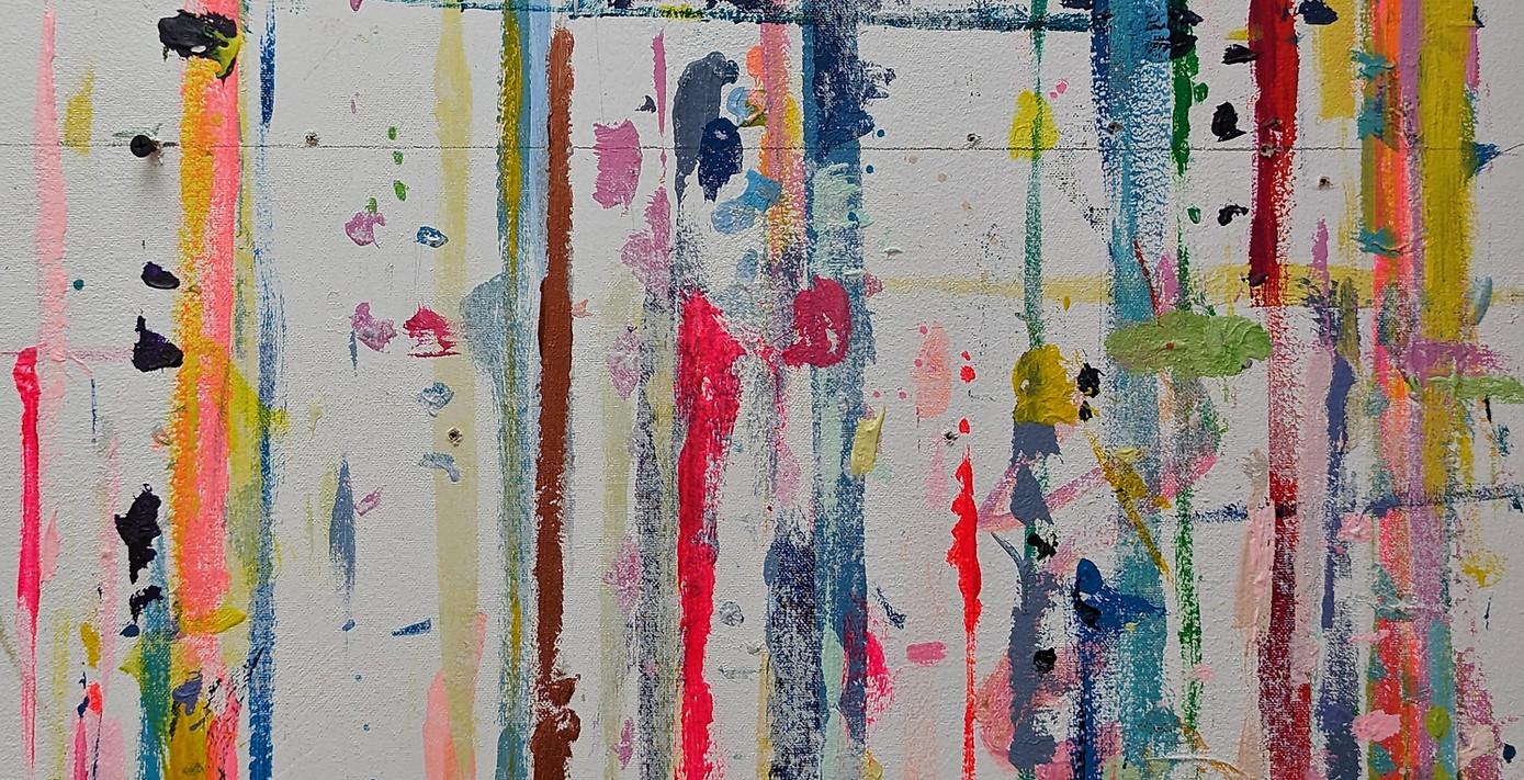 Messy background in artist's studio