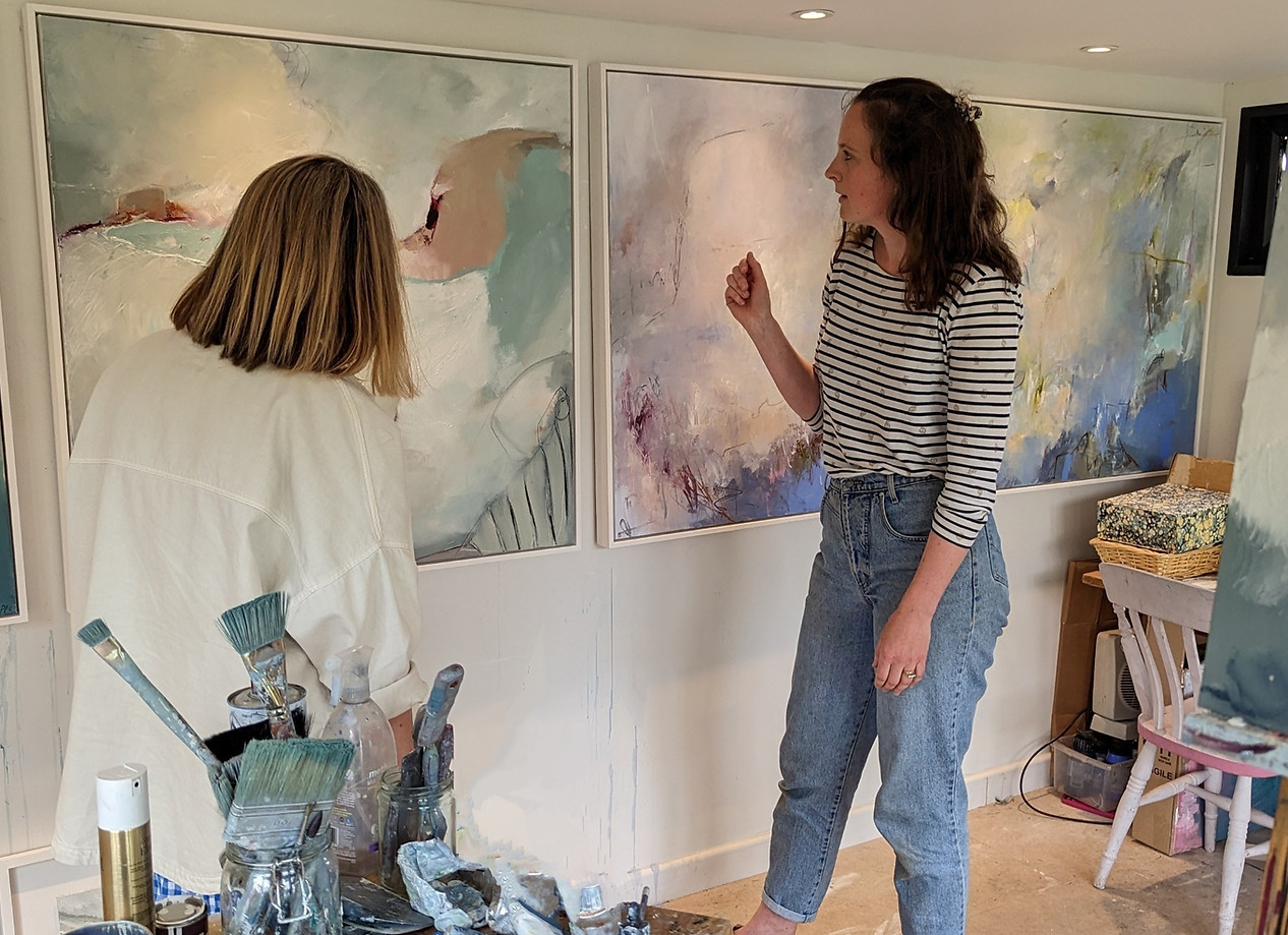 Artist Polly Luce in her studio with Emily Hadley
