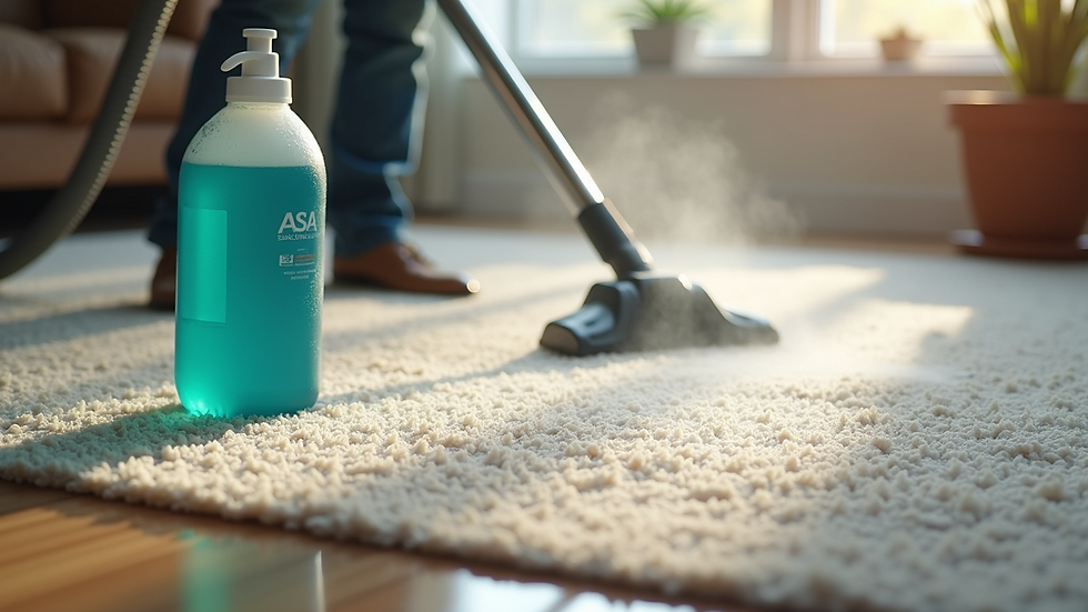 Close-up view of a wet carpet cleaning solution being applied