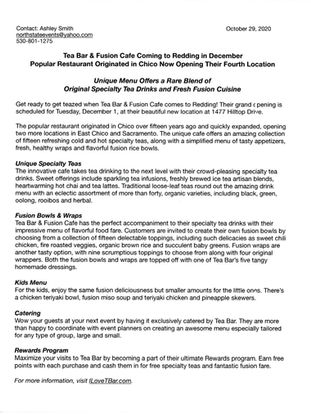 Press Release Tea Bar