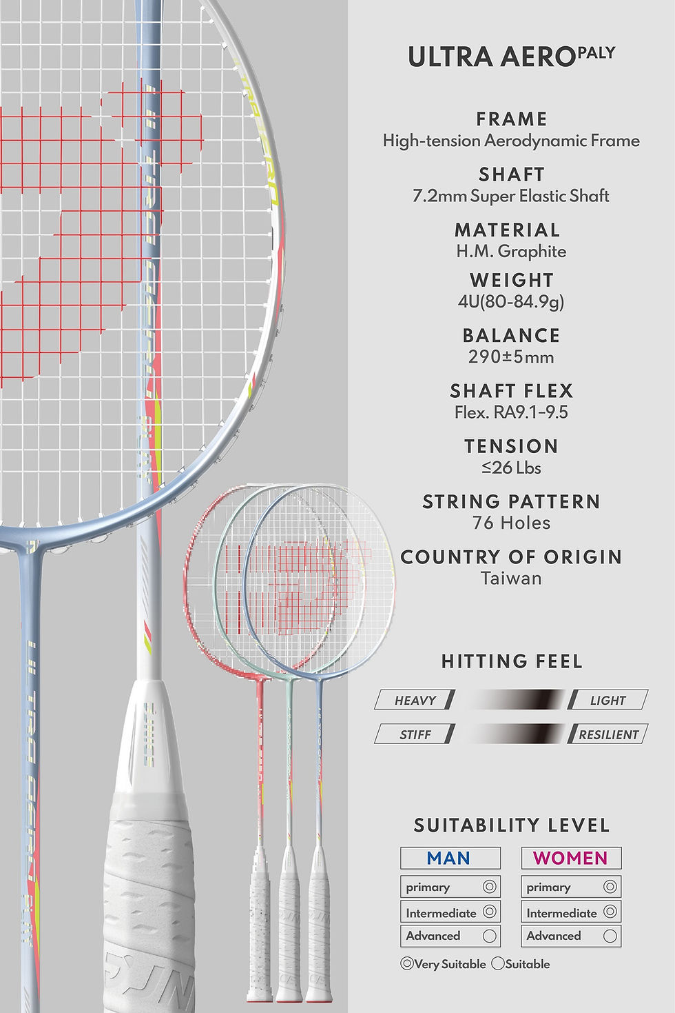 Thumbnail: 【Beginner】ULTRA AERO PLAY Badminton Racket (4U/5U) (Pre-Strung)