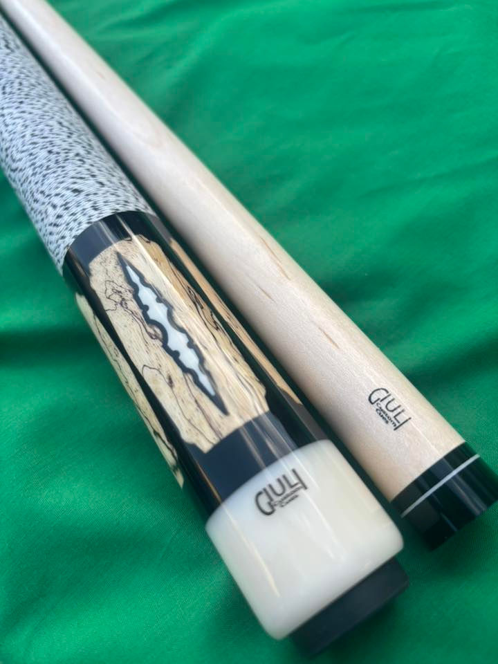 Thumbnail: Ebony rear, Spalted tamarind boxes, Juma inlays - Giuli custom pool cue
