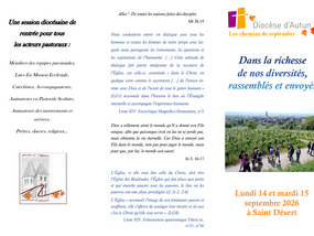Session diocésaine « Les chemins de septembre» – 14 et 15 septembre 2026