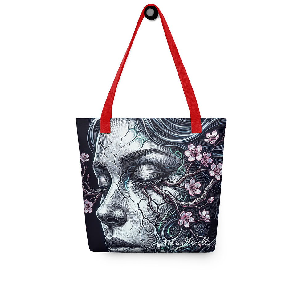 Миниатюра: Alternative gothic tote bag with floral cracked face artwork