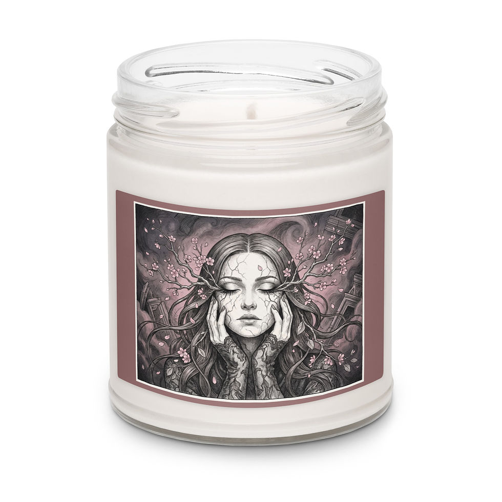 Thumbnail: Open glass jar candle with Porcelain Bloom gothic artwork label