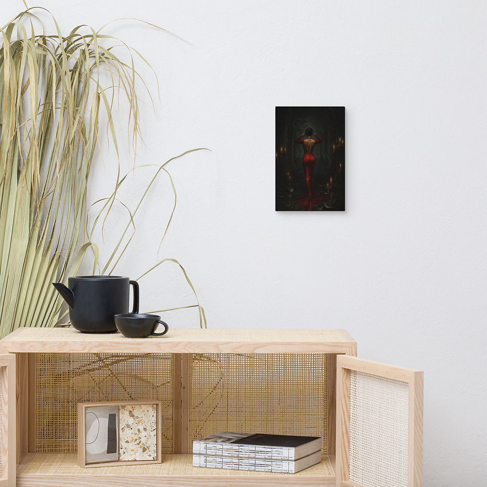 Миниатюра: Dark red goddess canvas wall art in neutral room decor