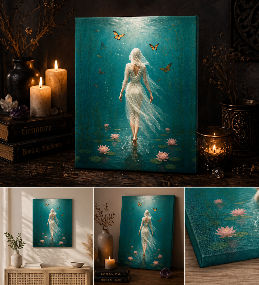 surreal underwater woman canvas wall art with butterflies and lotus flowers