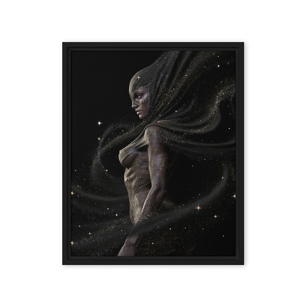 Миниатюра: Framed cosmic goddess canvas print with celestial feminine silhouette on marble wall