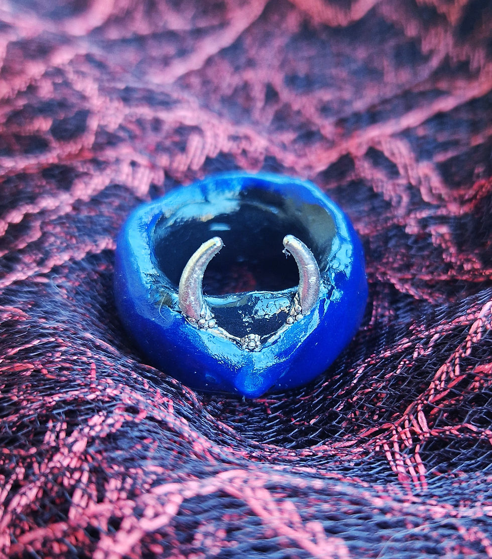 Thumbnail: Handmade lunar ring with small crystals close-up