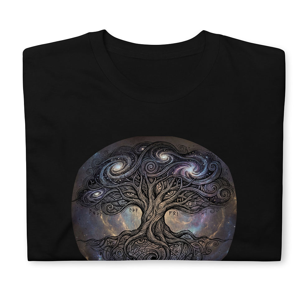 Thumbnail: Folded tree of life celestial graphic t-shirt close detail