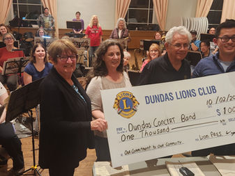 Lions Club Supports Dundas Concert Band with Generous Donation
