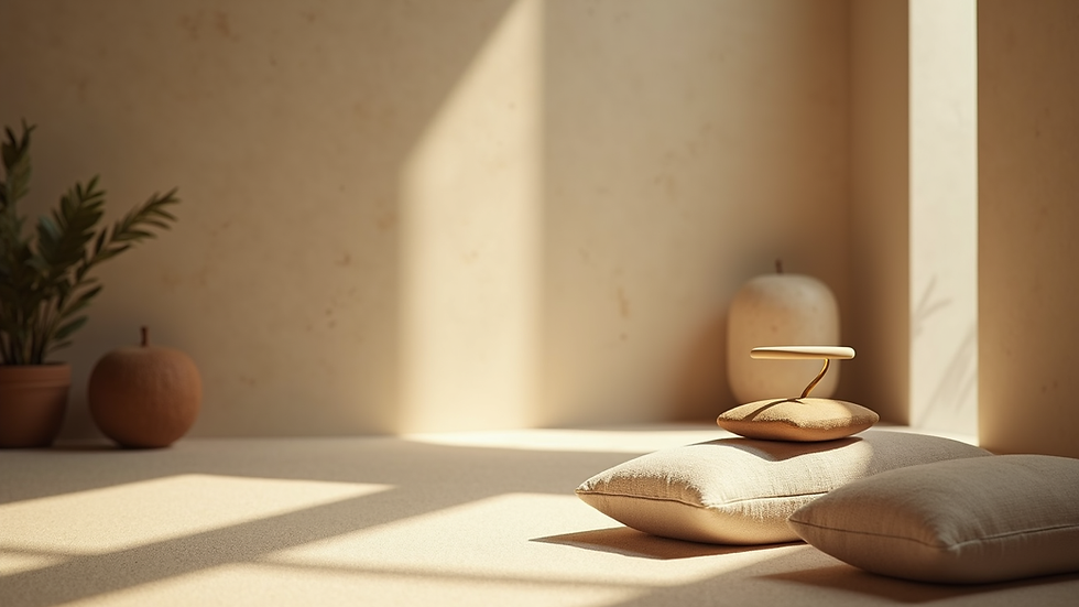 Close-up view of a serene meditation space with soft natural light