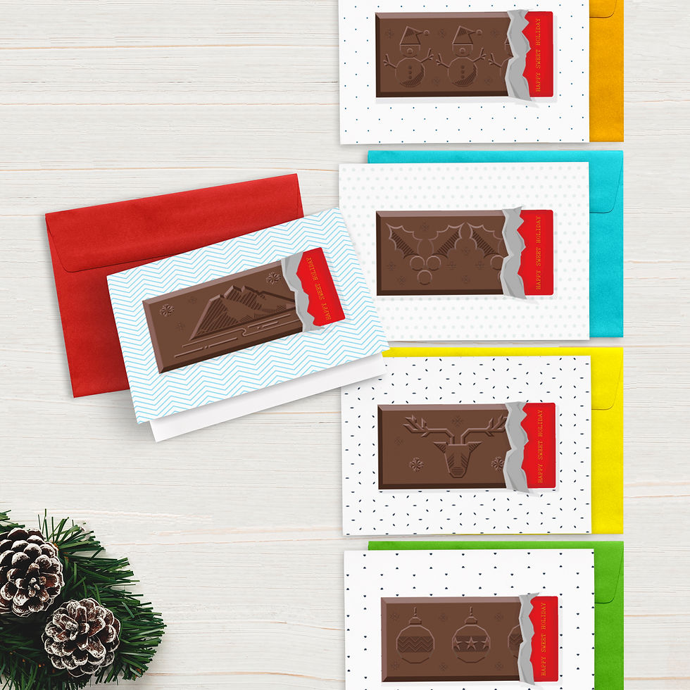 Thumbnail: Happy sweet holiday Christmas card design from the famous Swiss Chocolate